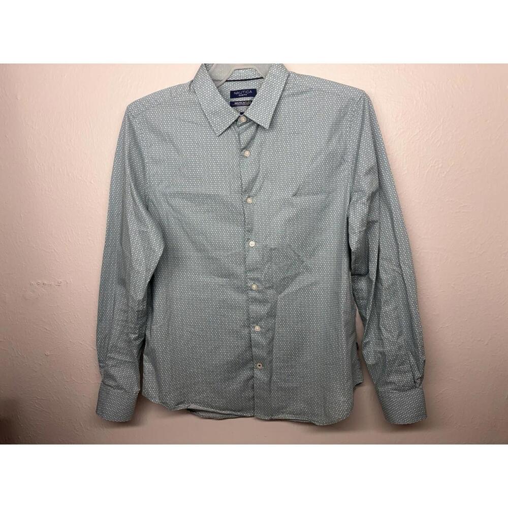 Nautica Slim Fit Men's Green & White Shirt L EUC